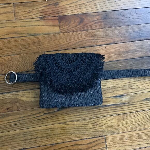 Black belted bohemian boho bag small medium Fanny pack belt bag straw main image 6